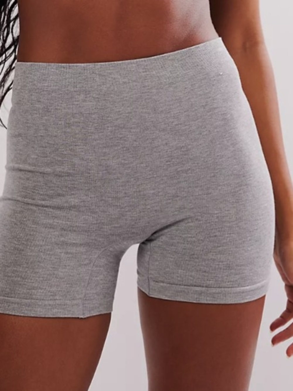 Free People Ribbed High-Waist Bike Shorts - Gray